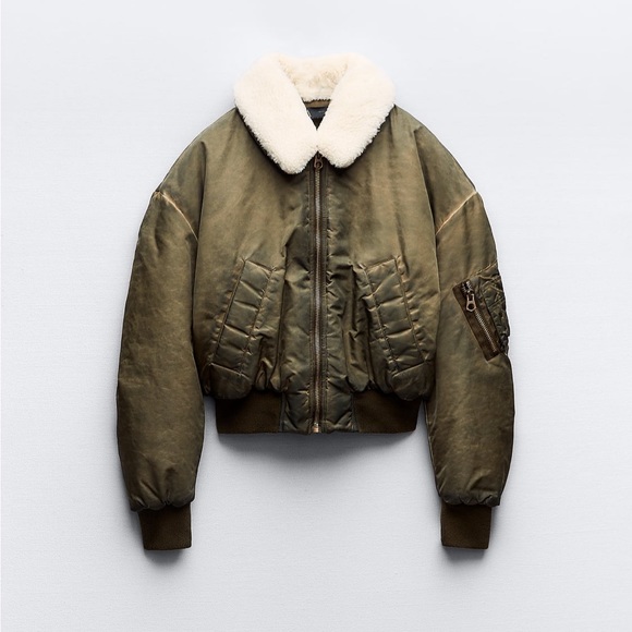 DISTRESSED EFFECT NYLON BOMBER - Khaki - Picture 3 of 10